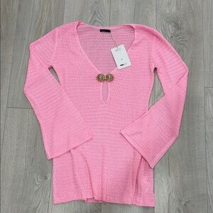 SHEIN Pink Knit Swim Coverup with Gold Accent